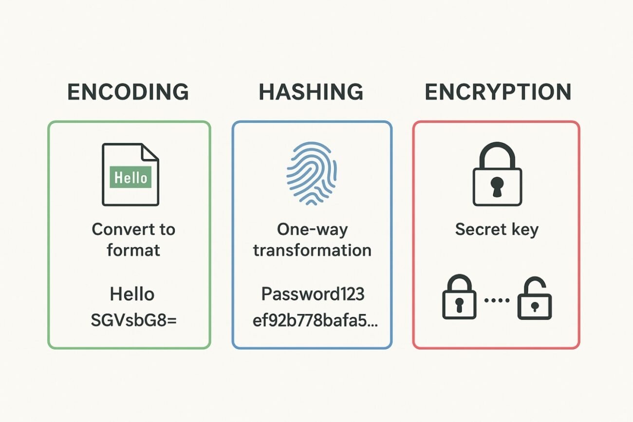 Encoding vs hashing vs encryption