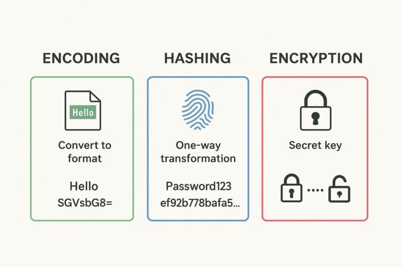 Encoding vs hashing vs encryption